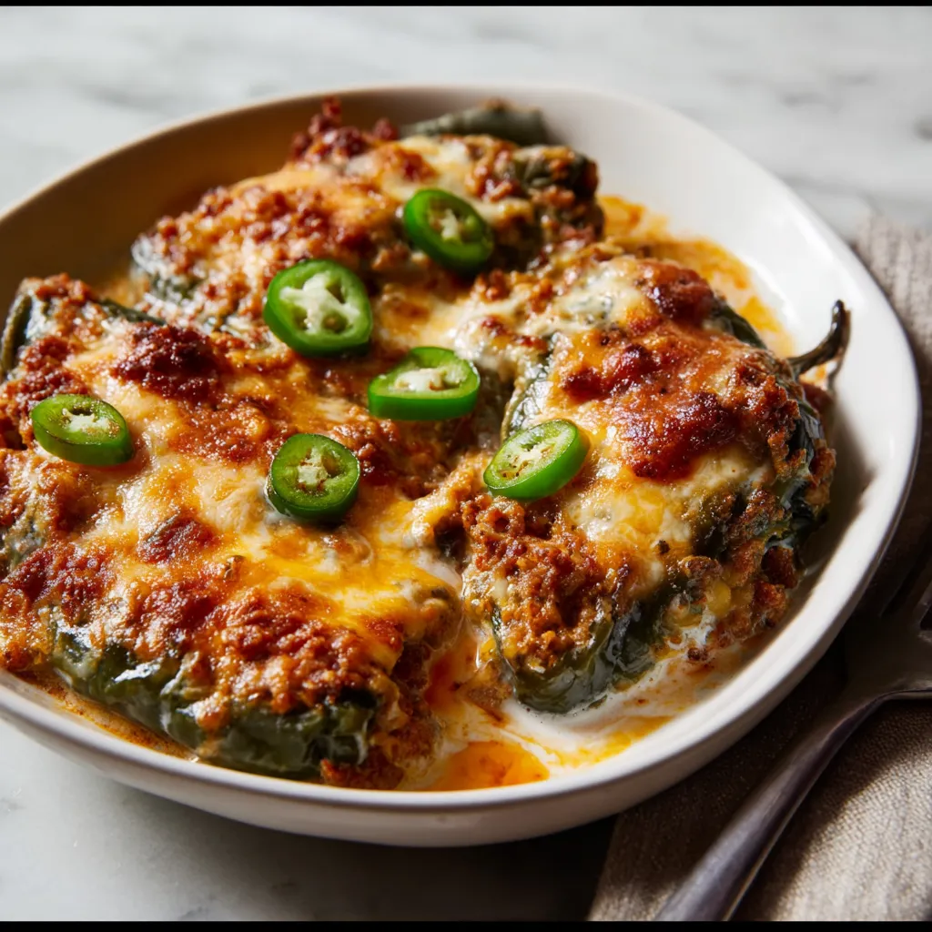 Taco Stuffed Poblano Peppers with Seasoned Ground Beef and Melted Cheese - secondary view